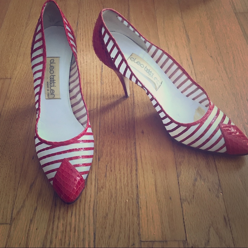 Vintage red and white striped heels